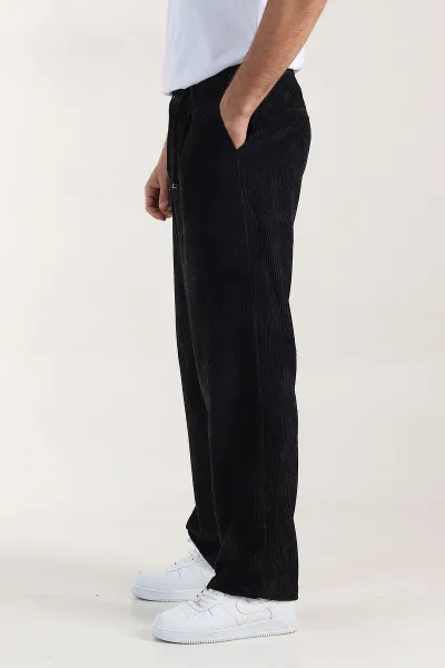 Siyah Kadife Kumaş Baggy Erkek Pantolon 409151