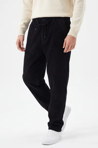 Siyah Kadife Kumaş Baggy Erkek Pantolon 491684