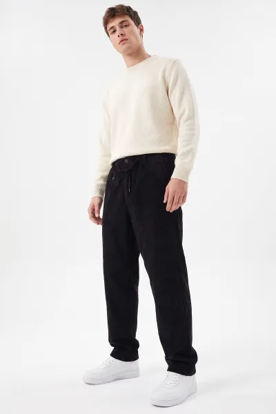 Siyah Kadife Kumaş Baggy Erkek Pantolon 491684