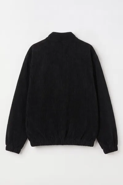 Siyah Kadife Oversize Fermuarlı Erkek Ceket 491697