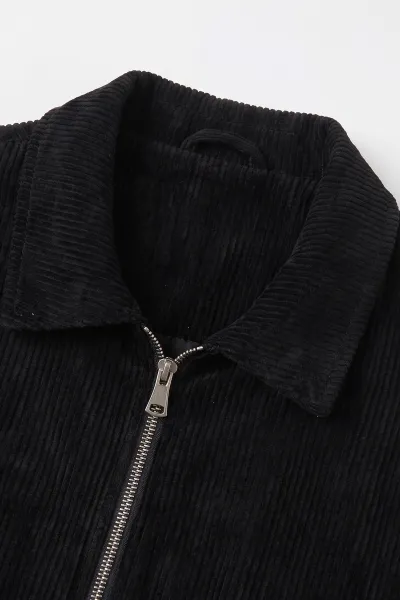 Siyah Kadife Oversize Fermuarlı Erkek Ceket 491697