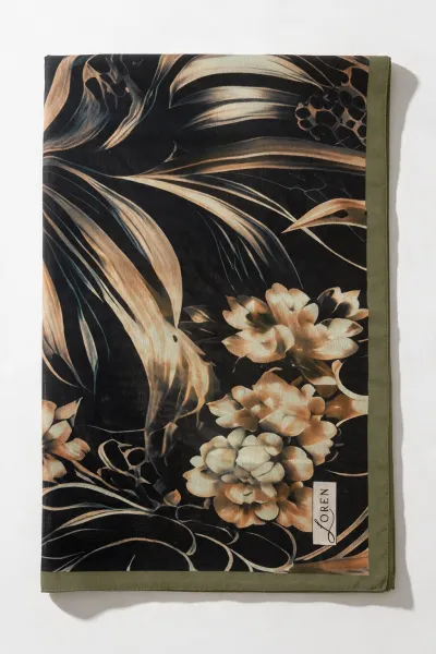 Siyah - Kahve 90x90 Cm Dijital Baskılı Edenia Desen Soft Eşarp 498549