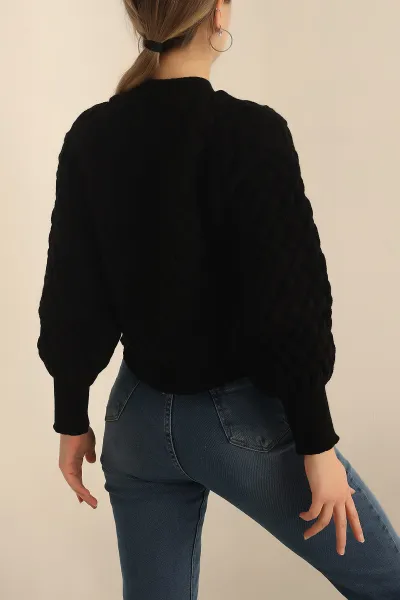 Siyah Kalın Örme Triko Kazak 231483