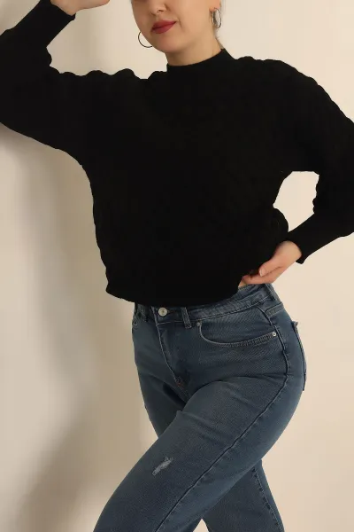 Siyah Kalın Örme Triko Kazak 231483