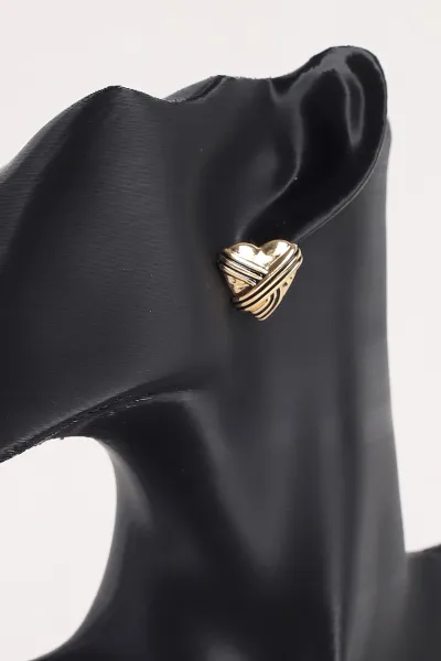 Siyah Kalp Model Gold Detaylı Çivi Küpe 368618
