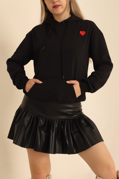 Siyah Kalp Nakışlı Şardonlu Sweat 217553