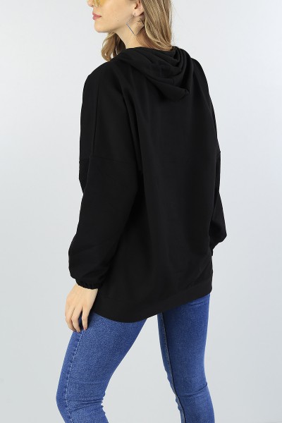 Siyah Kanguru Cepli Salaş Sweat Tunik 55085