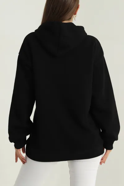 Siyah Kanguru Cepli Şardonlu Kadın Sweat 396876