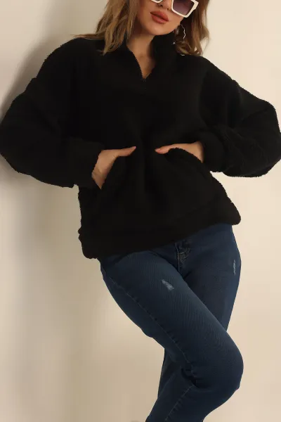 Siyah Kanguru Cepli Yumoş Sweat 231695
