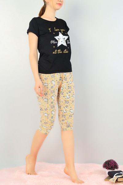 Siyah Kapri Şort Bayan Pijama Takımı 66444