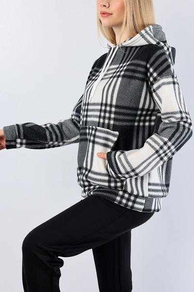 Siyah Kapüşonlu Bayan Polar Sweat 78719