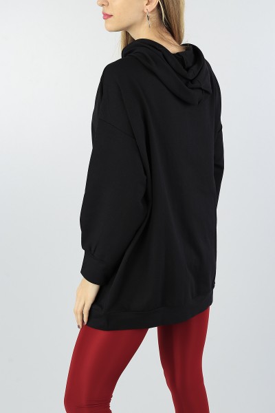 Siyah Kapüşonlu Bayan Sweat Tunik 55555