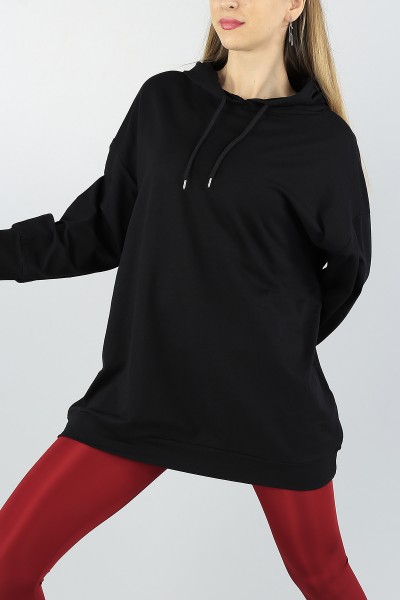 Siyah Kapüşonlu Bayan Sweat Tunik 55555
