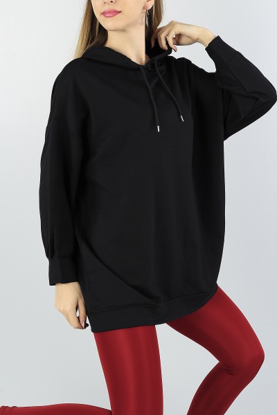 Siyah Kapüşonlu Bayan Sweat Tunik 55555