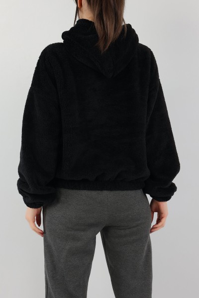 Siyah Kapüşonlu Cepli Yumoş Sweat 151234