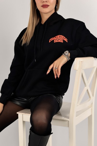Siyah Kapüşonlu İçi Şardonlu Bayan Sweat 143409