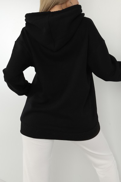 Siyah Kapüşonlu İçi Şardonlu Bayan Sweat 145303