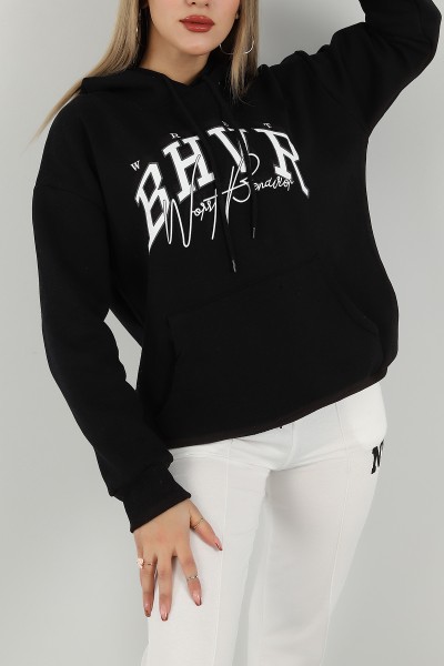 Siyah Kapüşonlu İçi Şardonlu Bayan Sweat 145303