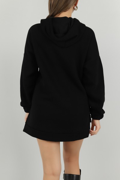Siyah Kapüşonlu İçi Şardonlu Bayan Sweat 147713