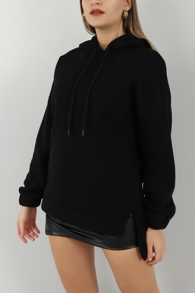 Siyah Kapüşonlu İçi Şardonlu Bayan Sweat 147713