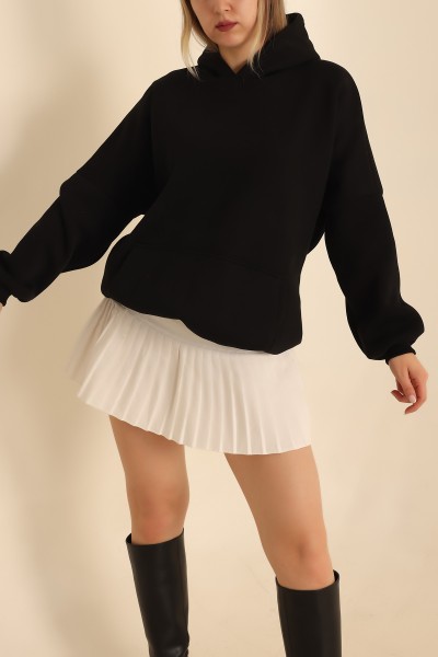 Siyah Kapüşonlu İçi Şardonlu Bayan Sweat 216584