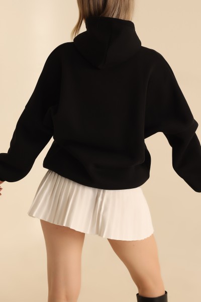 Siyah Kapüşonlu İçi Şardonlu Bayan Sweat 216584