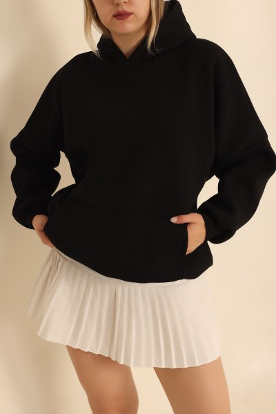 Siyah Kapüşonlu İçi Şardonlu Bayan Sweat 216584