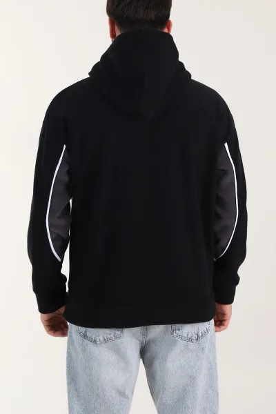 Siyah Kapüşonlu Nakış Detaylı Erkek Sweatshirt 408758