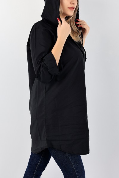 Siyah Kapüşonlu Poplin Gömlek Tunik 96588