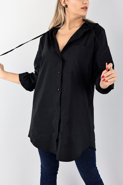 Siyah Kapüşonlu Poplin Gömlek Tunik 96588