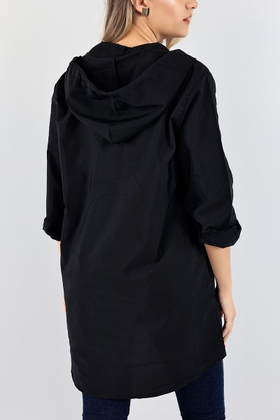Siyah Kapüşonlu Poplin Gömlek Tunik 96588