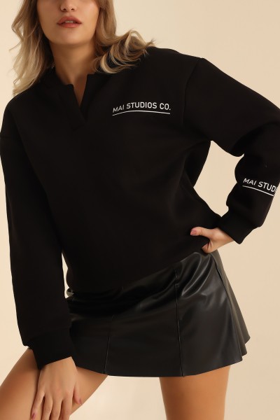 Siyah Kapüşonlu Şardonlu Bayan Sweat 217686