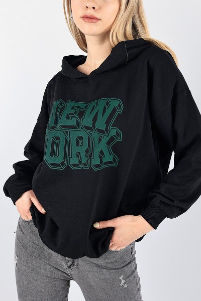 Siyah kapüşonlu Şardonlu Bayan Sweat 88350