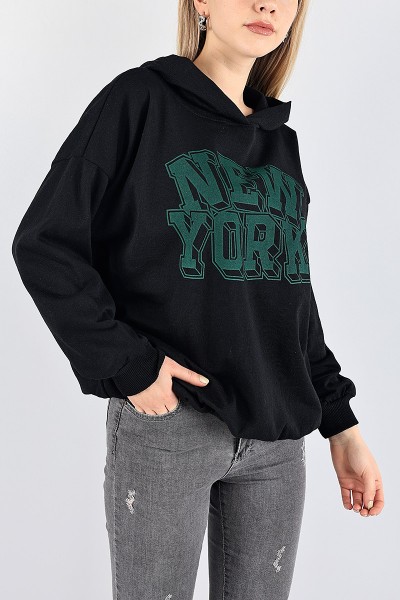 Siyah kapüşonlu Şardonlu Bayan Sweat 88350
