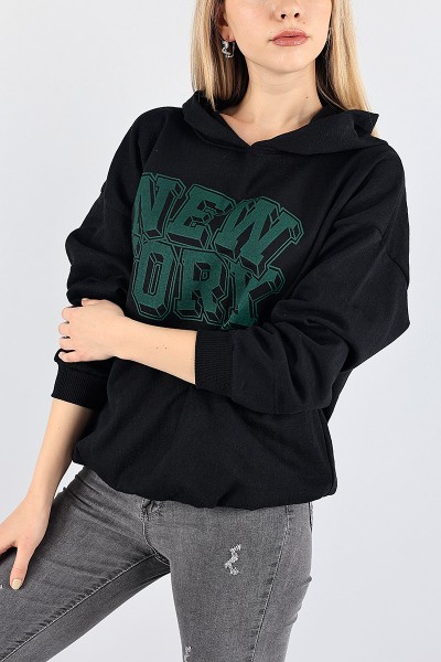 Siyah kapüşonlu Şardonlu Bayan Sweat 88350