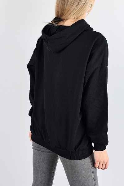 Siyah kapüşonlu Şardonlu Bayan Sweat 88350