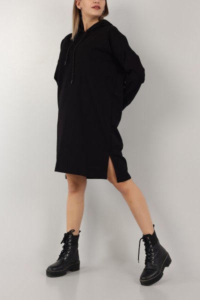 Siyah Kapüşonlu Tunik Elbise 155698