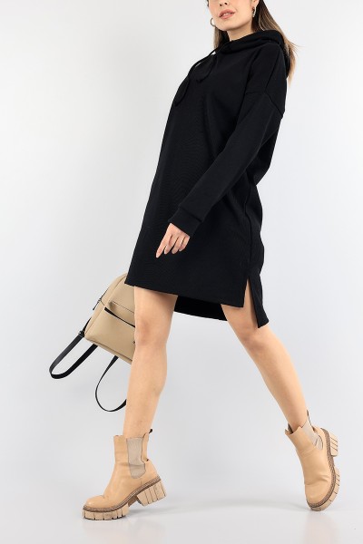 Siyah Kapüşonlu Tunik Elbise 91038