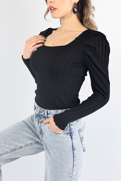 Siyah Kare Yaka Bayan Triko 87843