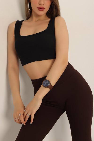 Siyah Kare Yaka Fitilli Atlet 180110