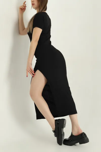 Siyah Kare Yaka Fitilli Kadın Elbise 336815