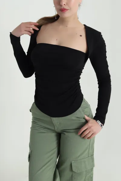 Siyah Kare Yaka Viskon Kadın Bluz 484472