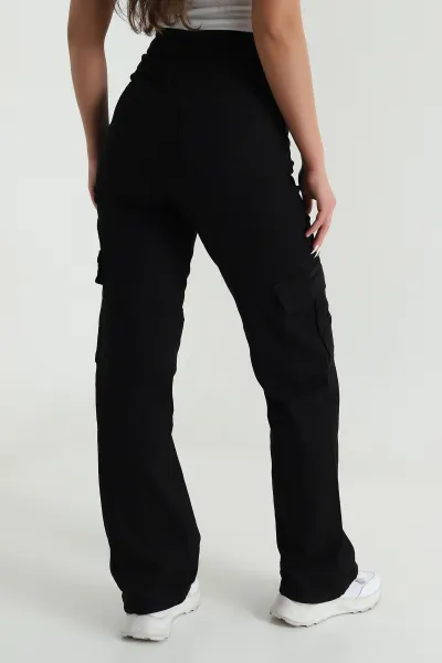 Siyah Kargo Cepli Kadın Kot Pantolon 484496