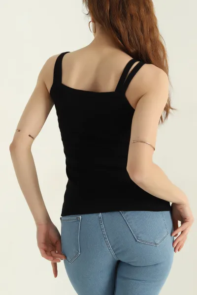Siyah Kaşkorse İp Askılı Likralı Kadın Atlet 366865