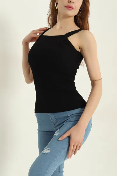 Siyah Kaşkorse İp Askılı Likralı Kadın Atlet 366865
