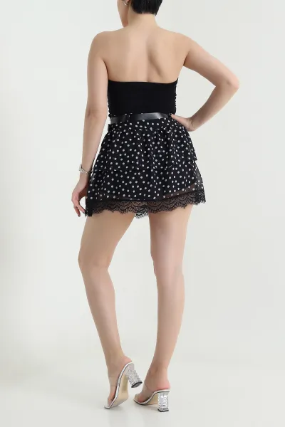 Siyah Kat Kat Dantelli Şortlu Şifon Kadın Etek 454139