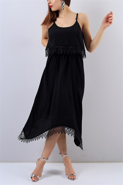 Siyah Kayık Yaka Bayan Elbise 16011B