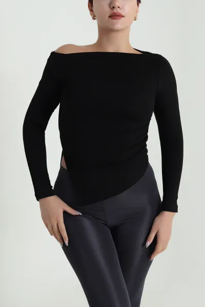 Siyah Kayık Yaka Modal Kadın Bluz 483074