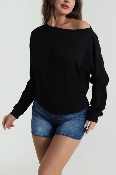 Siyah Kayık Yaka Modal Kadın Bluz 484694