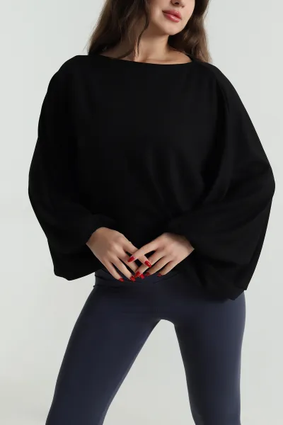 Siyah Kayık Yaka Modal Kadın Bluz 496115